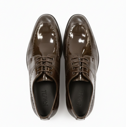 LUXURY DARK BROWN TEXTURED PATENT LEATHER FORMAL SHOES FOR MEN