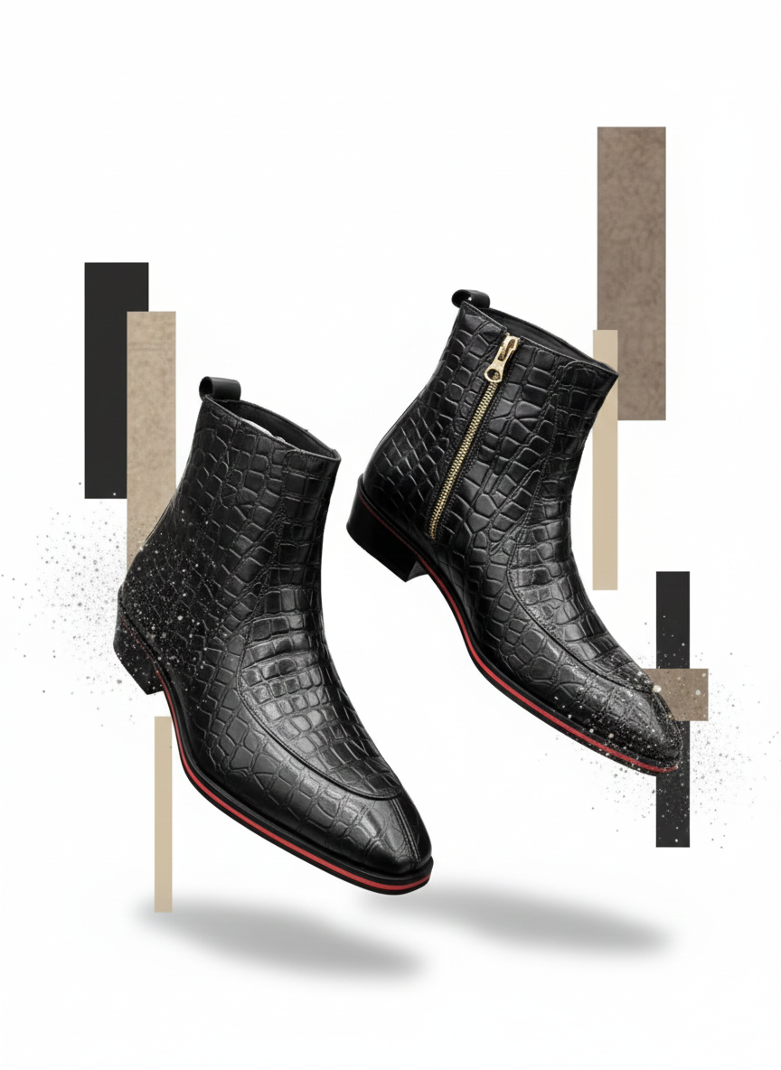 TAPPER NOSE RED SHEET SOLE CUBAN HEEL LEATHER CHELSEA