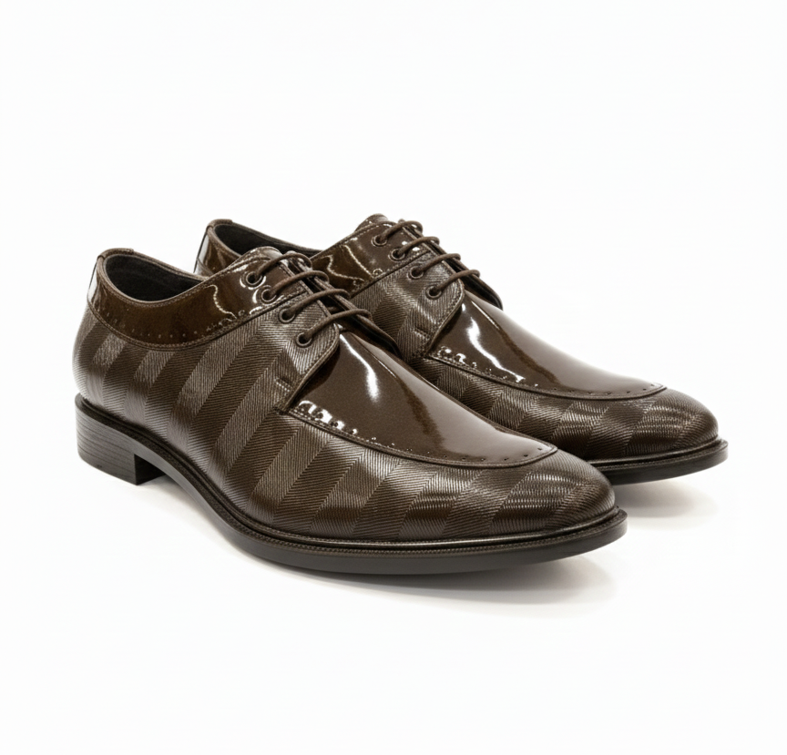 LUXURY DARK BROWN TEXTURED PATENT LEATHER FORMAL SHOES FOR MEN