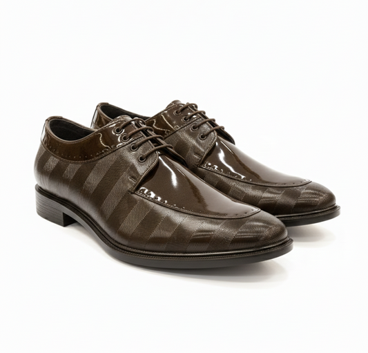 LUXURY DARK BROWN TEXTURED PATENT LEATHER FORMAL SHOES FOR MEN