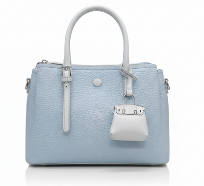 ELEGANT LIGHT BLUE LEATHER TOTE HANDBAG FOR WOMEN