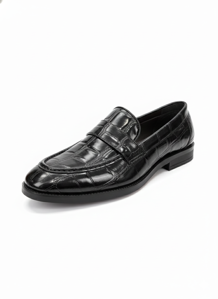 PREMIUM BLACK TEXTURED LEATHER LOAFERS FOR MEN