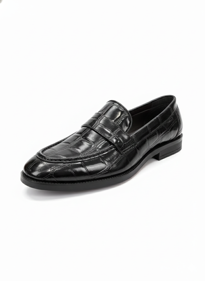 PREMIUM BLACK TEXTURED LEATHER LOAFERS FOR MEN
