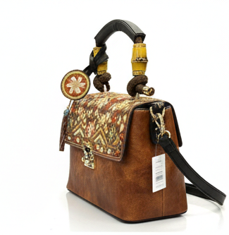 LUXURY EMBROIDERED BROWN TOP HANDLE SHOULDER HANDBAG FOR WOMEN