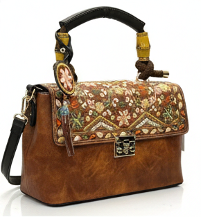 LUXURY EMBROIDERED BROWN TOP HANDLE SHOULDER HANDBAG FOR WOMEN