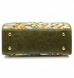 LUXURY EMBROIDERED OLIVE GREEN LEATHER TOP HANDLE HANDBAG FOR WOMEN