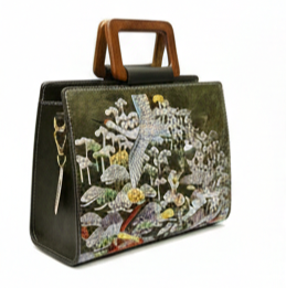 LUXURY EMBROIDERED OLIVE GREEN LEATHER TOP HANDLE HANDBAG FOR WOMEN