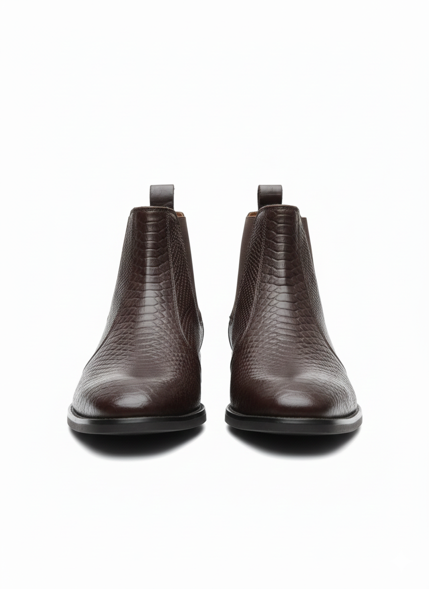 MEN’S BROWN TEXTURED CHELSEA BOOTS – CLASSIC SLIP-ON LEATHER ANKLE BOOTS