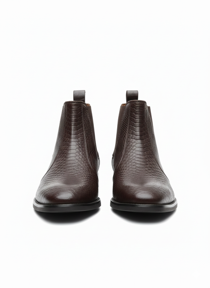 MEN’S BROWN TEXTURED CHELSEA BOOTS – CLASSIC SLIP-ON LEATHER ANKLE BOOTS