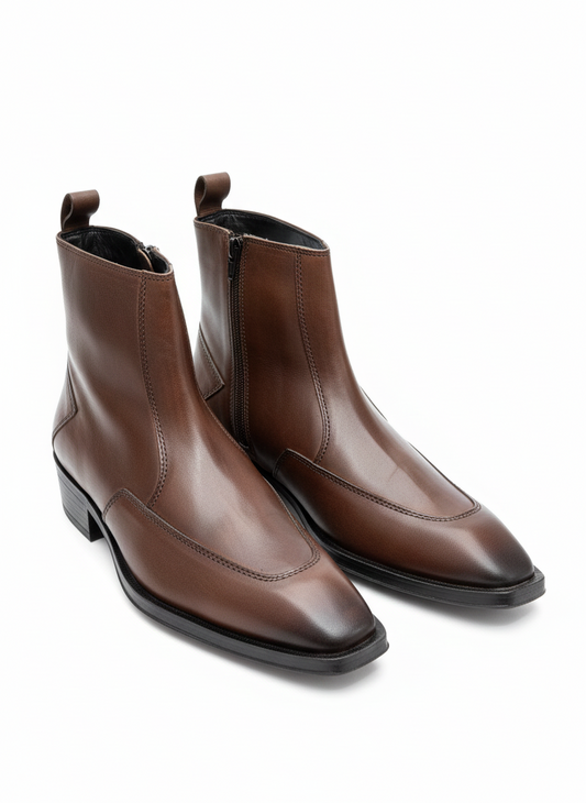 TAPPER NOSE BROWN COLOR CUBAN HEEL LEATHER CHELSEA