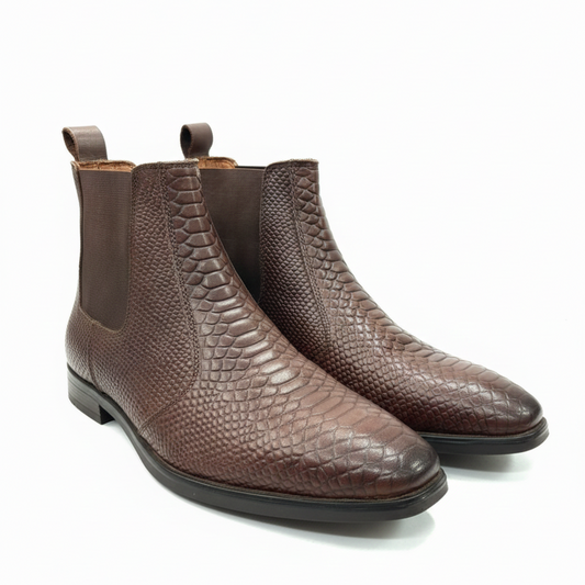 MEN’S BROWN TEXTURED CHELSEA BOOTS – PREMIUM SLIP-ON ANKLE BOOTS