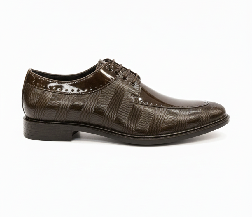 LUXURY DARK BROWN TEXTURED PATENT LEATHER FORMAL SHOES FOR MEN