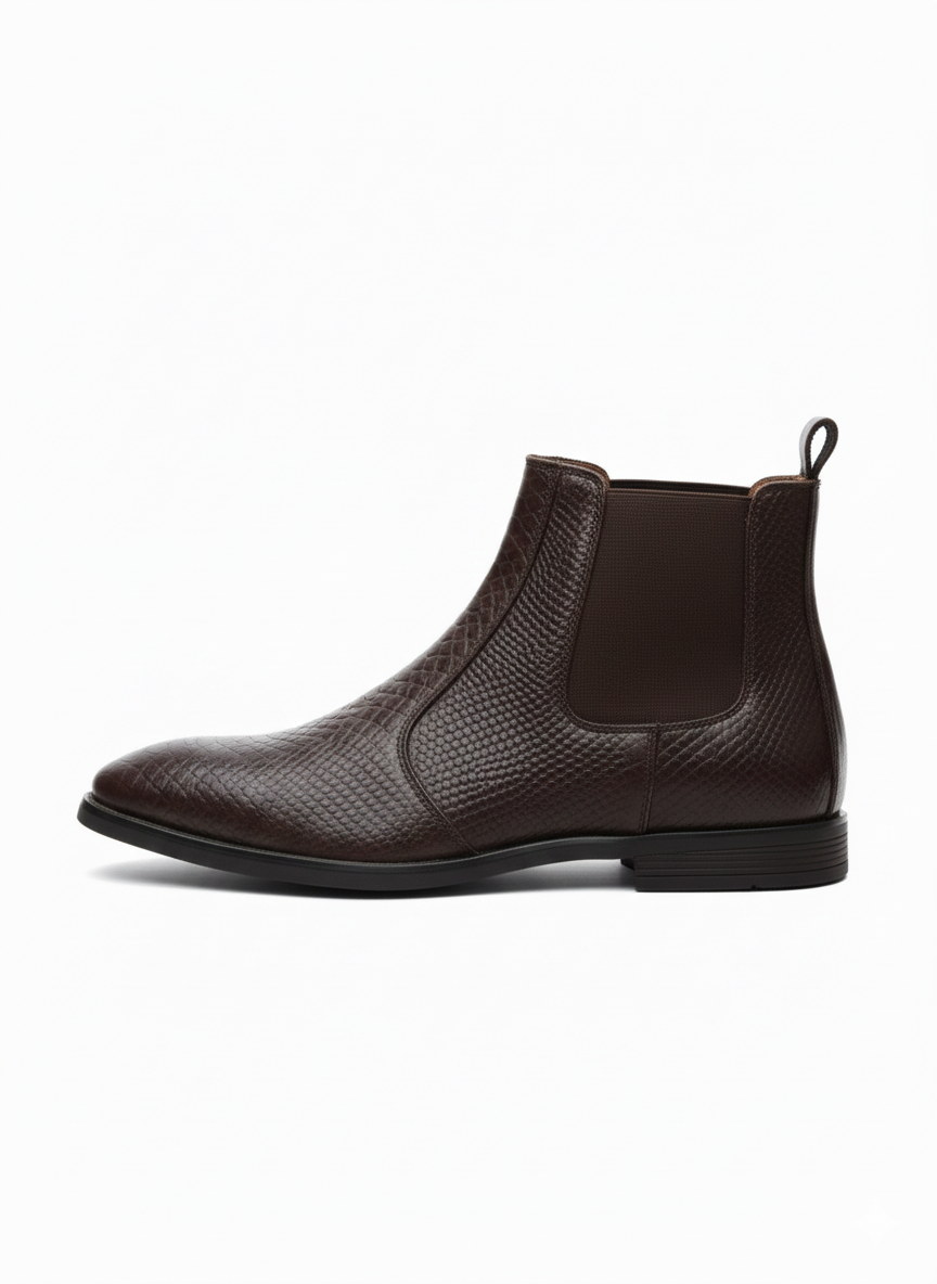 MEN’S BROWN TEXTURED CHELSEA BOOTS – CLASSIC SLIP-ON LEATHER ANKLE BOOTS