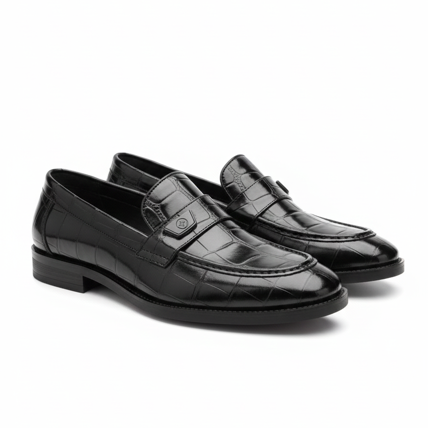 PREMIUM BLACK TEXTURED LEATHER LOAFERS FOR MEN
