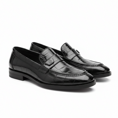 PREMIUM BLACK TEXTURED LEATHER LOAFERS FOR MEN
