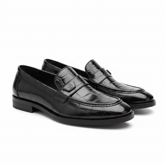 PREMIUM BLACK TEXTURED LEATHER LOAFERS FOR MEN