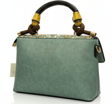 LUXURY EMBROIDERED TEAL GREEN TOP HANDLE SHOULDER HANDBAG FOR WOMEN