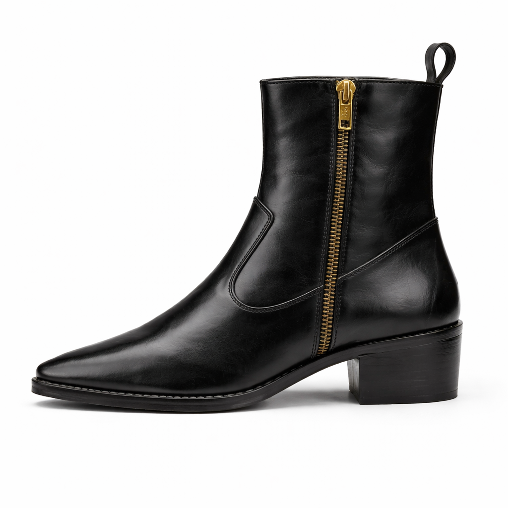 MEN’S PREMIUM BLACK LEATHER ANKLE BOOTS – SLEEK POINTED TOE, SIDE ZIP, FORMAL & CASUAL WEAR