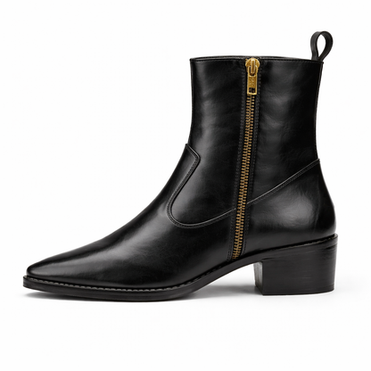 MEN’S PREMIUM BLACK LEATHER ANKLE BOOTS – SLEEK POINTED TOE, SIDE ZIP, FORMAL & CASUAL WEAR
