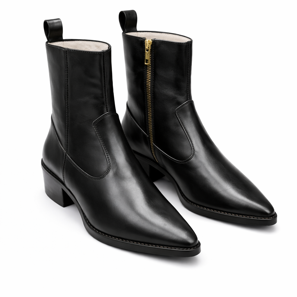 MEN’S PREMIUM BLACK LEATHER ANKLE BOOTS – SLEEK POINTED TOE, SIDE ZIP, FORMAL & CASUAL WEAR