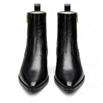 MEN’S PREMIUM BLACK LEATHER ANKLE BOOTS – SLEEK POINTED TOE, SIDE ZIP, FORMAL & CASUAL WEAR