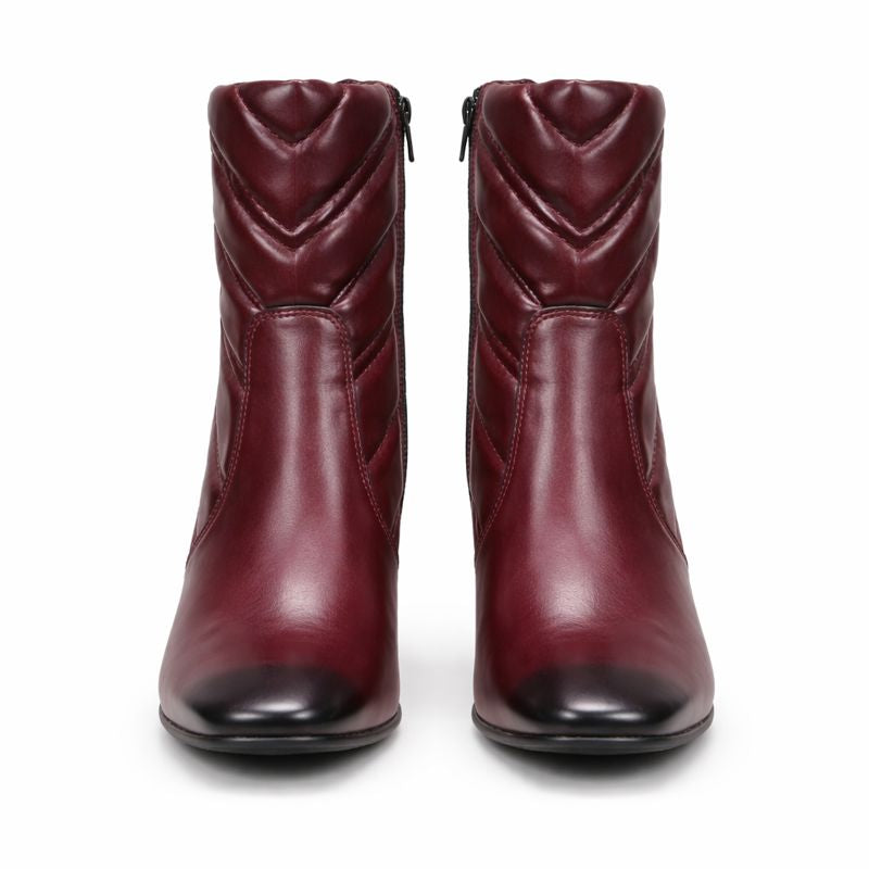 WOMEN’S MAROON QUILTED ANKLE BOOTS WITH BLOCK HEEL AND SIDE ZIP