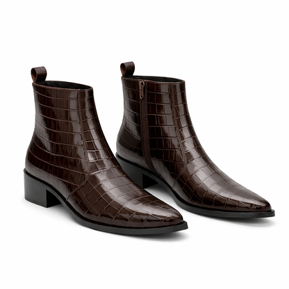 PREMIUM DARK BROWN CROC-TEXTURED CHELSEA BOOTS FOR MEN