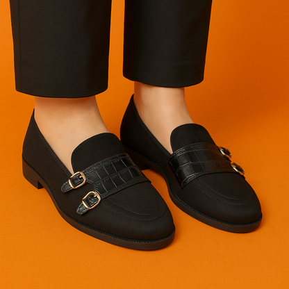 MERCY SUEDE MONK STRAPS IN BLACK COLOR