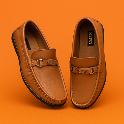 MERCY PURE LEATHER COMFORTABLE LOAFERS IN TAN COLOR