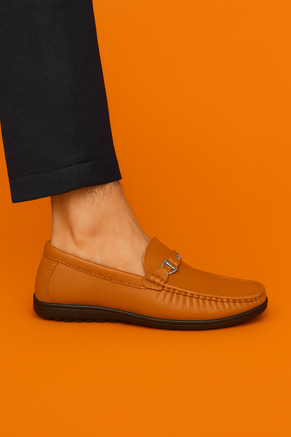 MERCY PURE LEATHER COMFORTABLE LOAFERS IN TAN COLOR