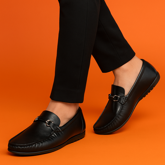 MERCY PURE LEATHER COMFORTABLE LOAFERS IN BLACK COLOR