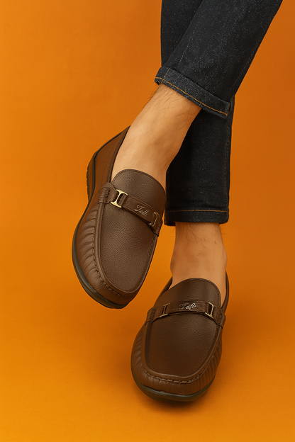MERCY COMFORTABLE LEATHER LOAFERS IN BROWN COLOR