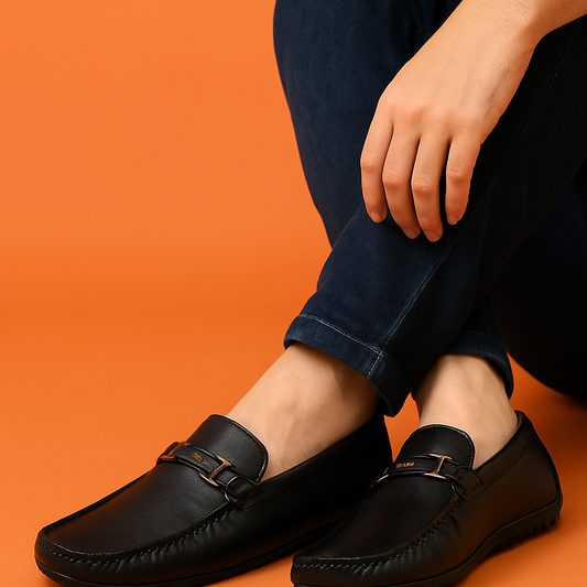 MERCY COMFORTABLE LEATHER LOAFERS IN BLACK COLOR