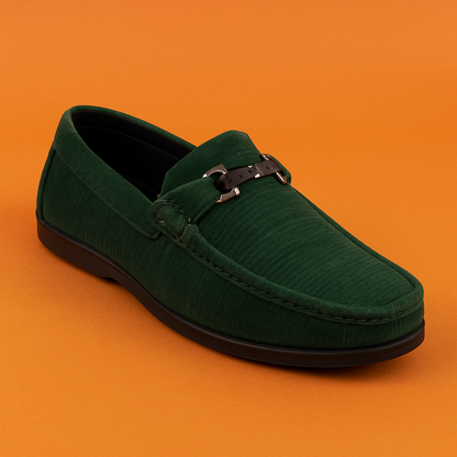 MERCY GREEN VELVET LOAFERS WITH BUCKLE