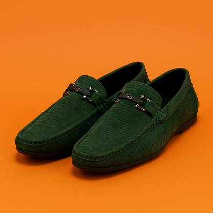 MERCY GREEN VELVET LOAFERS WITH BUCKLE