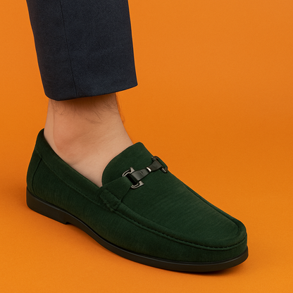 MERCY GREEN VELVET LOAFERS WITH BUCKLE