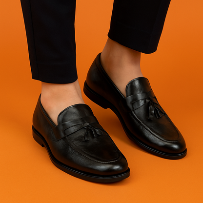MERCY BLACK LOAFERS WITH TESSELS