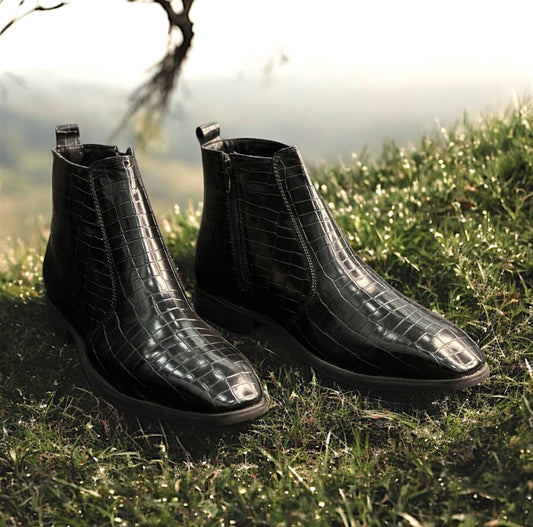 CROCODILE PRINT EMBOSSED LEATHER CHELSEA BOOTS