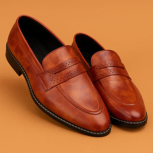 MERCY BROGUE PATTERN TAN COLOR LOAFER