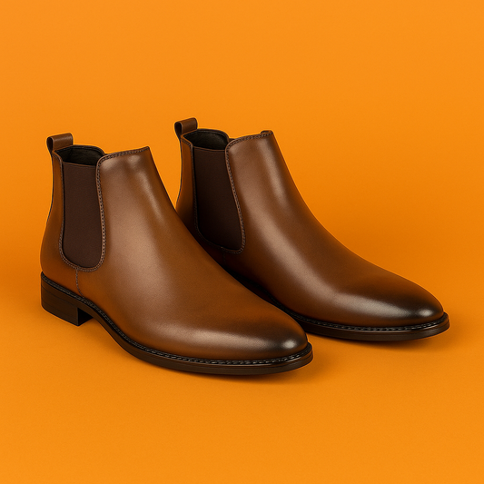 MERCY STRETCHABLE LEATHER CHELSEA IN BROWN COLOR