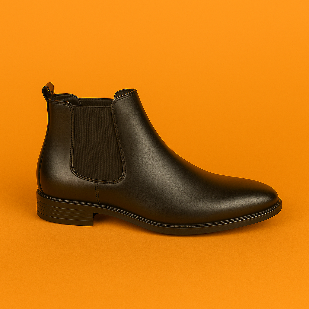 MERCY STRETCHABLE LEATHER CHELSEA BOOTS IN BLACK COLOR