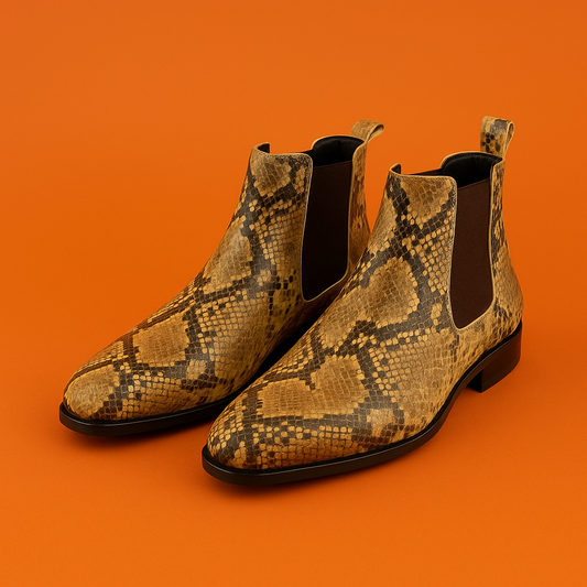 MERCY SNAKE PRINT STRECHABLE CHELSEA BOOTS