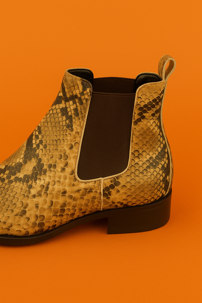 MERCY SNAKE PRINT STRECHABLE CHELSEA BOOTS