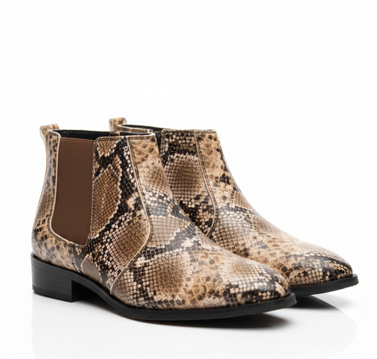 MERCY SNAKE PRINT STRECHABLE CHELSEA BOOTS