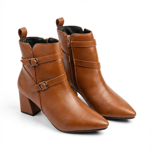POINTED TOE BLOCK HEEL TAN COLOR WOMEN’S CHELSEA