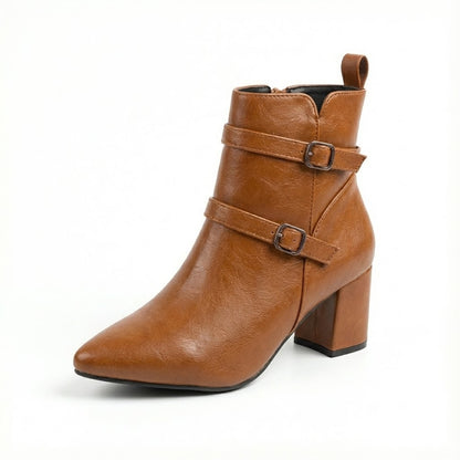 POINTED TOE BLOCK HEEL TAN COLOR WOMEN’S CHELSEA