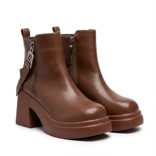 CHUNKY WOMEN’S LEATHER CHELSEA IN BROWN COLOR