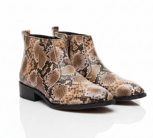 MERCY SNAKE PRINT CHELSEA BOOTS WITH ZIP