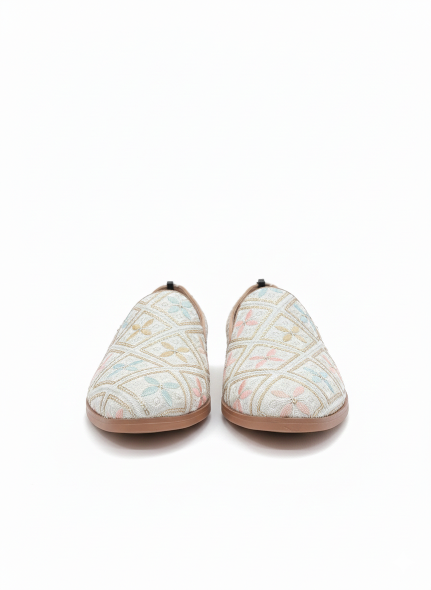 MEN’S PASTEL EMBROIDERED SLIP-ON LOAFERS – ELEGANT FESTIVE & CASUAL FOOTWEAR