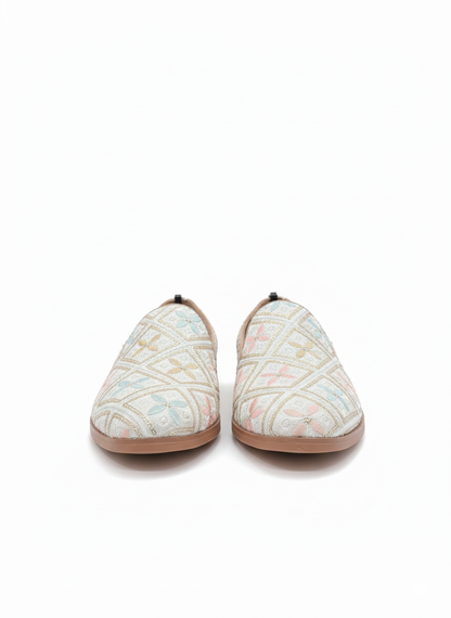 MEN’S PASTEL EMBROIDERED SLIP-ON LOAFERS – ELEGANT FESTIVE & CASUAL FOOTWEAR